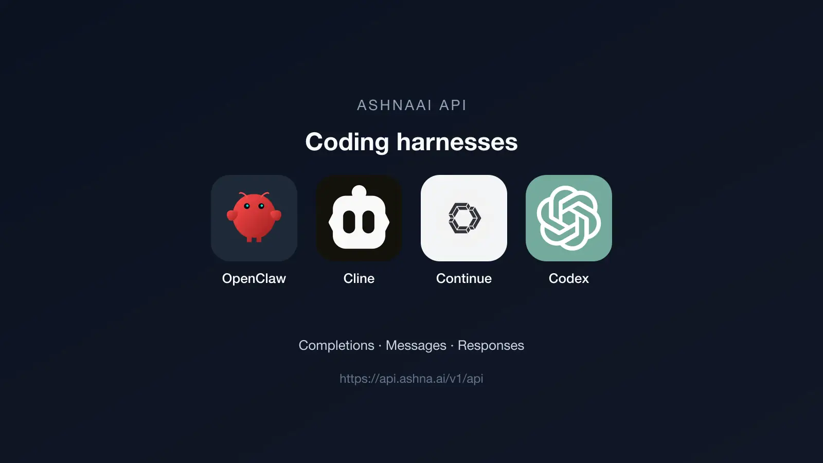 How to use the AshnaAI API in OpenClaw, Cline, and Codex